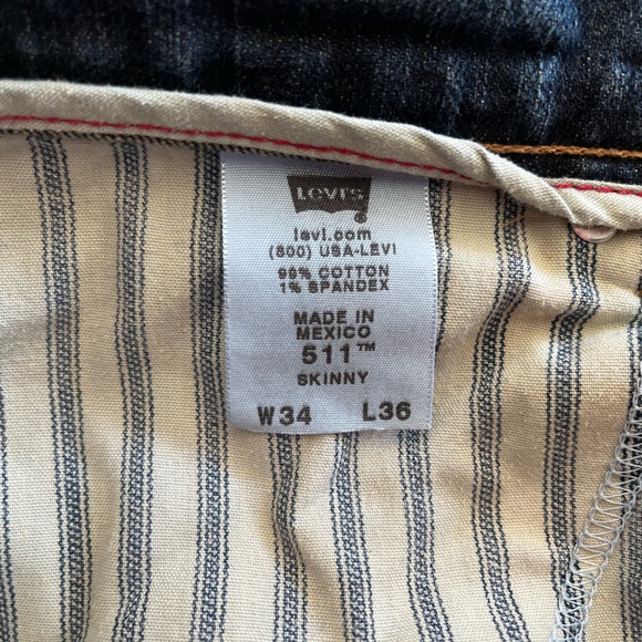 Men’s Levi’s 511 Skinny Jeans Size 34x36 Dark Blue Wash - Picture 6 of 9